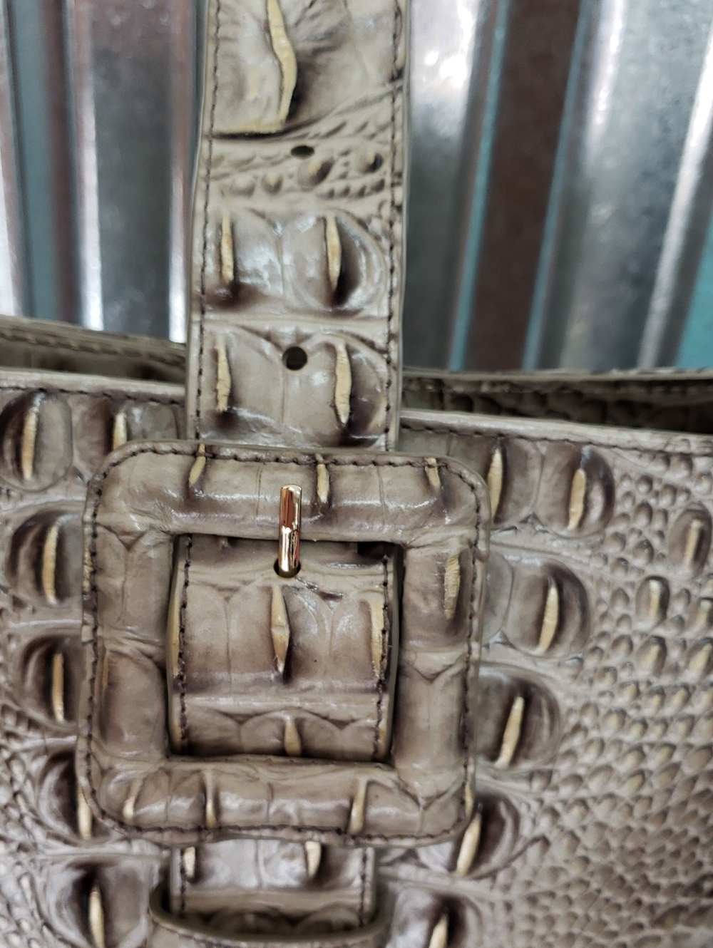 Croc-Embossed Bucket Bag in Taupe - Women Bags - Picture 4 of 6